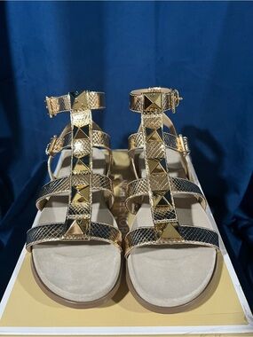 Michael Kors Gold Pyramid-Stud Gladiator Sandals